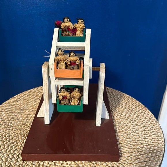 Vintage Hand Made Folk Art Wooden Hand Crank Moveable Ferris Wheel Toy - Picture 1 of 6
